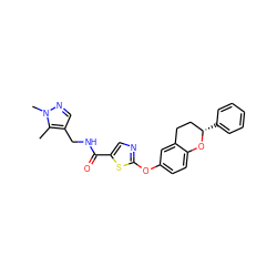 Cc1c(CNC(=O)c2cnc(Oc3ccc4c(c3)CC[C@H](c3ccccc3)O4)s2)cnn1C ZINC000169710441