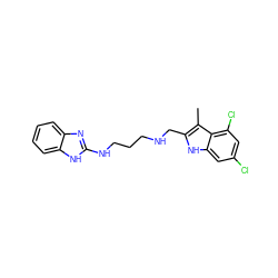 Cc1c(CNCCCNc2nc3ccccc3[nH]2)[nH]c2cc(Cl)cc(Cl)c12 ZINC000045302477