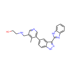 Cc1c(CNCCO)cncc1-c1ccc2[nH]nc(-c3nc4ccccc4[nH]3)c2c1 ZINC000072176145