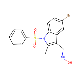 Cc1c(CNO)c2cc(Br)ccc2n1S(=O)(=O)c1ccccc1 ZINC000035086823