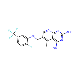 Cc1c(CNc2cc(C(F)(F)F)ccc2F)cnc2nc(N)nc(N)c12 ZINC000005891467