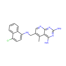 Cc1c(CNc2ccc(Cl)c3ccccc23)cnc2nc(N)nc(N)c12 ZINC000005891482