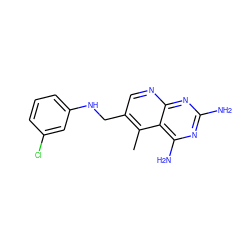 Cc1c(CNc2cccc(Cl)c2)cnc2nc(N)nc(N)c12 ZINC000003814972