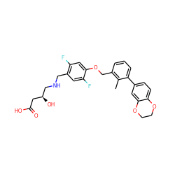 Cc1c(COc2cc(F)c(CNC[C@@H](O)CC(=O)O)cc2F)cccc1-c1ccc2c(c1)OCCO2 ZINC001772648440