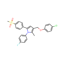 Cc1c(COc2ccc(Cl)cc2)cc(-c2ccc(S(C)(=O)=O)cc2)n1-c1ccc(F)cc1 ZINC000013762080