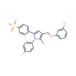 Cc1c(COc2cccc(Cl)c2)cc(-c2ccc(S(C)(=O)=O)cc2)n1-c1ccc(F)cc1 ZINC000013762082