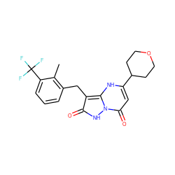 Cc1c(Cc2c(=O)[nH]n3c(=O)cc(C4CCOCC4)[nH]c23)cccc1C(F)(F)F ZINC000169325505