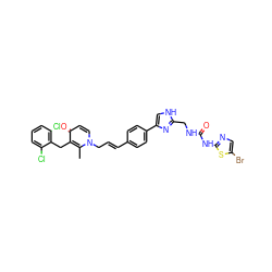 Cc1c(Cc2c(Cl)cccc2Cl)c(=O)ccn1C/C=C/c1ccc(-c2c[nH]c(CNC(=O)Nc3ncc(Br)s3)n2)cc1 ZINC000028710352