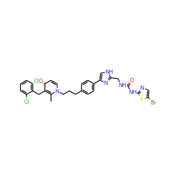 Cc1c(Cc2c(Cl)cccc2Cl)c(=O)ccn1CCCc1ccc(-c2c[nH]c(CNC(=O)Nc3ncc(Br)s3)n2)cc1 ZINC000028710353