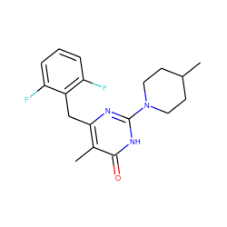 Cc1c(Cc2c(F)cccc2F)nc(N2CCC(C)CC2)[nH]c1=O ZINC000028866339