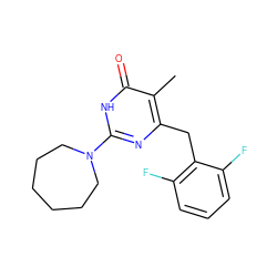 Cc1c(Cc2c(F)cccc2F)nc(N2CCCCCC2)[nH]c1=O ZINC000028866363