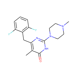 Cc1c(Cc2c(F)cccc2F)nc(N2CCN(C)CC2)[nH]c1=O ZINC000003648076