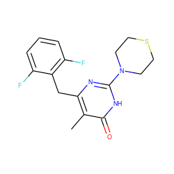 Cc1c(Cc2c(F)cccc2F)nc(N2CCSCC2)[nH]c1=O ZINC000011328259