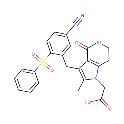 Cc1c(Cc2cc(C#N)ccc2S(=O)(=O)c2ccccc2)c2c(n1CC(=O)O)CCNC2=O ZINC000205462935