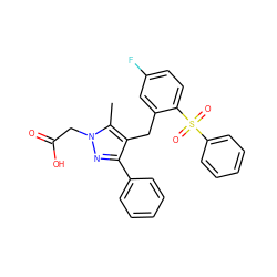 Cc1c(Cc2cc(F)ccc2S(=O)(=O)c2ccccc2)c(-c2ccccc2)nn1CC(=O)O ZINC000103237937