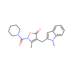 Cc1c(Cc2cc3ccccc3n2C)c(=O)on1C(=O)N1CCCCC1 ZINC000040954429