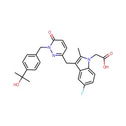 Cc1c(Cc2ccc(=O)n(Cc3ccc(C(C)(C)O)cc3)n2)c2cc(F)ccc2n1CC(=O)O ZINC000095561333