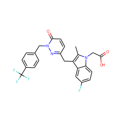 Cc1c(Cc2ccc(=O)n(Cc3ccc(C(F)(F)F)cc3)n2)c2cc(F)ccc2n1CC(=O)O ZINC000095564079