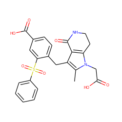 Cc1c(Cc2ccc(C(=O)O)cc2S(=O)(=O)c2ccccc2)c2c(n1CC(=O)O)CCNC2=O ZINC000205452723