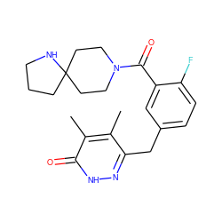 Cc1c(Cc2ccc(F)c(C(=O)N3CCC4(CCCN4)CC3)c2)n[nH]c(=O)c1C ZINC000045356524