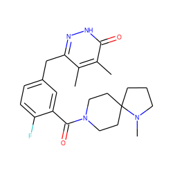 Cc1c(Cc2ccc(F)c(C(=O)N3CCC4(CCCN4C)CC3)c2)n[nH]c(=O)c1C ZINC000045354850