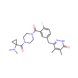 Cc1c(Cc2ccc(F)c(C(=O)N3CCN(C(=O)C4(N(C)C)CC4)CC3)c2)n[nH]c(=O)c1C ZINC000045337236