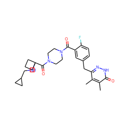 Cc1c(Cc2ccc(F)c(C(=O)N3CCN(C(=O)C4(NCC5CC5)CCC4)CC3)c2)n[nH]c(=O)c1C ZINC000045365729