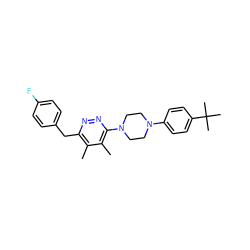 Cc1c(Cc2ccc(F)cc2)nnc(N2CCN(c3ccc(C(C)(C)C)cc3)CC2)c1C ZINC000201145405