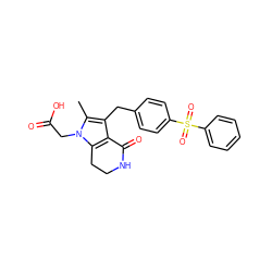 Cc1c(Cc2ccc(S(=O)(=O)c3ccccc3)cc2)c2c(n1CC(=O)O)CCNC2=O ZINC000205462868