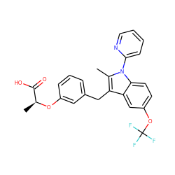 Cc1c(Cc2cccc(O[C@@H](C)C(=O)O)c2)c2cc(OC(F)(F)F)ccc2n1-c1ccccn1 ZINC000028474183