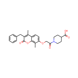 Cc1c(Cc2ccccc2)c(=O)oc2c(C)c(OCC(=O)N3CCC(C(=O)O)CC3)ccc12 ZINC000002114056