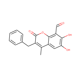 Cc1c(Cc2ccccc2)c(=O)oc2c(C=O)c(O)c(O)cc12 ZINC000221058648