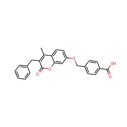 Cc1c(Cc2ccccc2)c(=O)oc2cc(OCc3ccc(C(=O)O)cc3)ccc12 ZINC000000622142