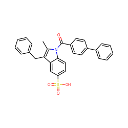 Cc1c(Cc2ccccc2)c2cc(S(=O)(=O)O)ccc2n1C(=O)c1ccc(-c2ccccc2)cc1 ZINC000028123161