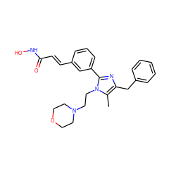 Cc1c(Cc2ccccc2)nc(-c2cccc(/C=C/C(=O)NO)c2)n1CCN1CCOCC1 ZINC000049089412