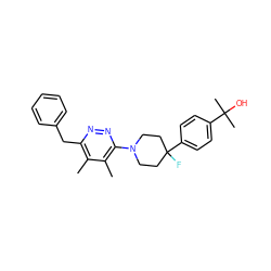 Cc1c(Cc2ccccc2)nnc(N2CCC(F)(c3ccc(C(C)(C)O)cc3)CC2)c1C ZINC000201145502