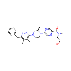 Cc1c(Cc2ccccc2)nnc(N2CCN(c3cnc(C(=O)N(C)CCO)cn3)[C@H](C)C2)c1C ZINC000201146582