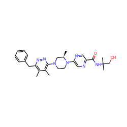 Cc1c(Cc2ccccc2)nnc(N2CCN(c3cnc(C(=O)NC(C)(C)CO)cn3)[C@H](C)C2)c1C ZINC000201143406