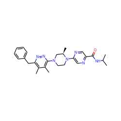 Cc1c(Cc2ccccc2)nnc(N2CCN(c3cnc(C(=O)NC(C)C)cn3)[C@H](C)C2)c1C ZINC000201148716