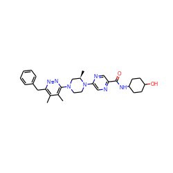 Cc1c(Cc2ccccc2)nnc(N2CCN(c3cnc(C(=O)NC4CCC(O)CC4)cn3)[C@H](C)C2)c1C ZINC000201145882