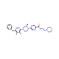 Cc1c(Cc2ccccc2)nnc(N2CCN(c3cnc(C(=O)NCCN4CCOCC4)cn3)[C@H](C)C2)c1C ZINC000201144150