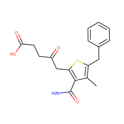 Cc1c(Cc2ccccc2)sc(CC(=O)CCC(=O)O)c1C(N)=O ZINC000103301032