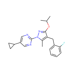 Cc1c(Cc2ccccc2F)c(OC(C)C)nn1-c1ncc(C2CC2)cn1 ZINC000299861046