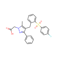 Cc1c(Cc2ccccc2S(=O)(=O)c2ccc(F)cc2)c(-c2ccccc2)nn1CC(=O)O ZINC000103237973