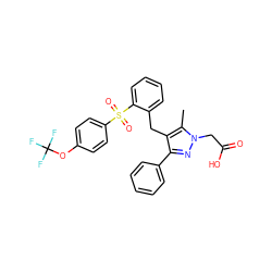 Cc1c(Cc2ccccc2S(=O)(=O)c2ccc(OC(F)(F)F)cc2)c(-c2ccccc2)nn1CC(=O)O ZINC000103237979