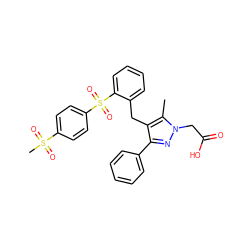 Cc1c(Cc2ccccc2S(=O)(=O)c2ccc(S(C)(=O)=O)cc2)c(-c2ccccc2)nn1CC(=O)O ZINC000103237983