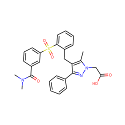 Cc1c(Cc2ccccc2S(=O)(=O)c2cccc(C(=O)N(C)C)c2)c(-c2ccccc2)nn1CC(=O)O ZINC000103237956