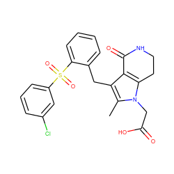 Cc1c(Cc2ccccc2S(=O)(=O)c2cccc(Cl)c2)c2c(n1CC(=O)O)CCNC2=O ZINC000205452745