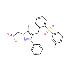 Cc1c(Cc2ccccc2S(=O)(=O)c2cccc(F)c2)c(-c2ccccc2)nn1CC(=O)O ZINC000103237946