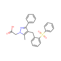 Cc1c(Cc2ccccc2S(=O)(=O)c2ccccc2)c(-c2ccccc2)nn1CC(=O)O ZINC000103238011